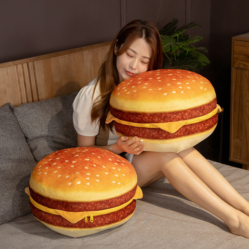 Fun hamburger-shaped plush pillow cushion