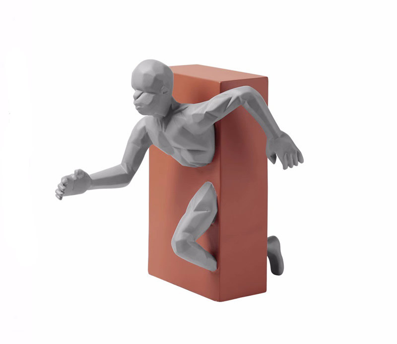 An abstract art style character through walls sculpture ornament