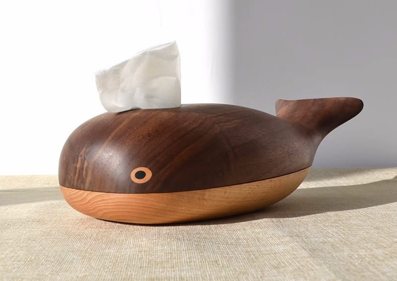 Handcrafted Wooden Whale Tissue Box Holder