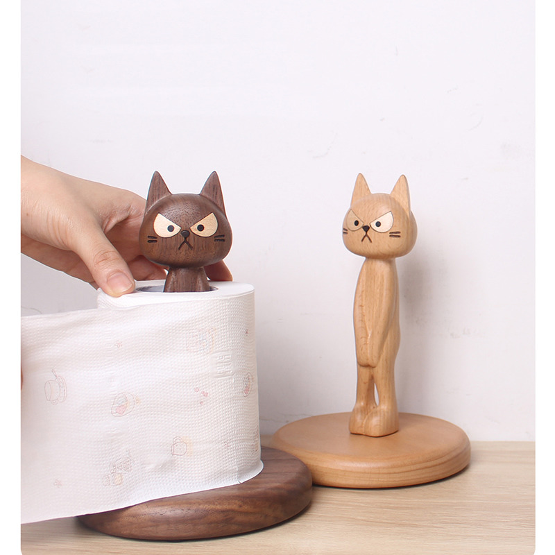 Quirky Shy Cat Wooden Toilet Paper Holder – Reveals Playful Design as Paper Decreases